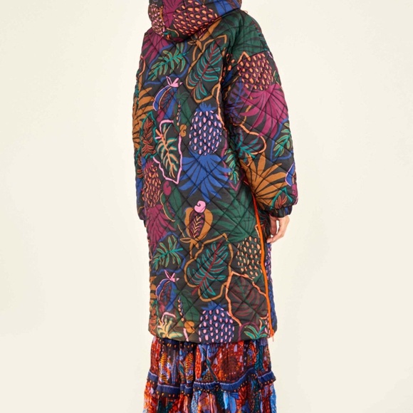 FARM RIO Blue Cool Leopard Long Reversible Puffer Jacket Coat Tropical - Picture 4 of 14